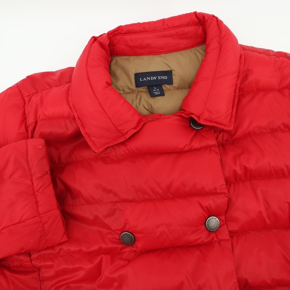 Lands End Puffer Jacket Womens L 14-16 Red Lightweight Down Coat  - Flaws - Picture 1 of 11